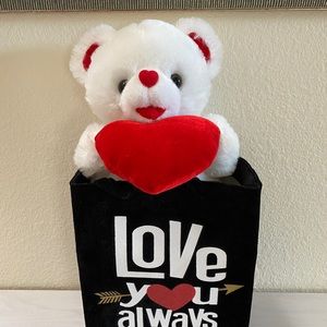 White Teddy Bear Valentines Day Plush Doll I LOVE YOU ALWAYS Bag 16” EUC